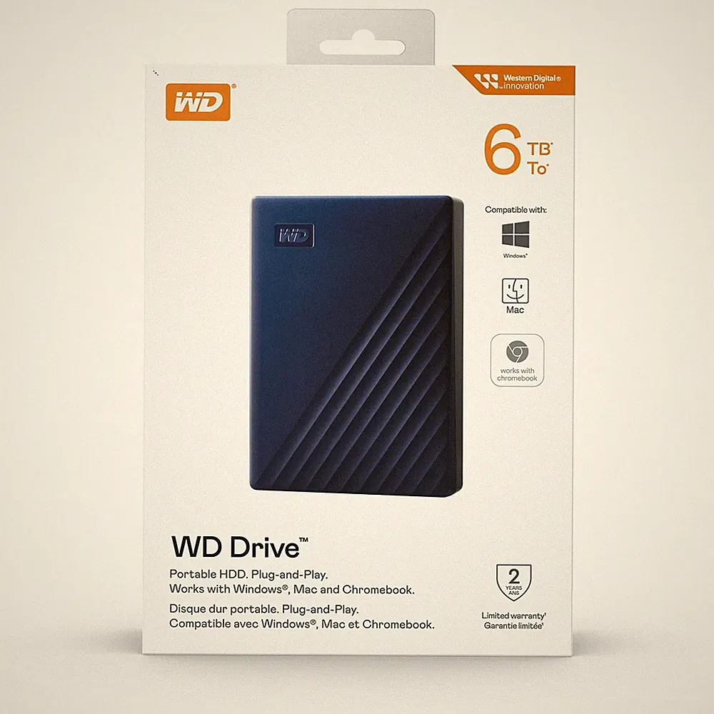 WD Drive Portable 6 TB HDD External Hard Drive Windows/Mac/ Chromebook - New